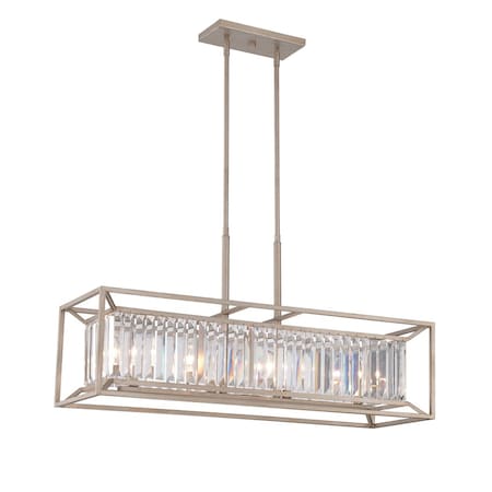 Designers Fountain Linares 60 Watt 4 Light Aged Platinum Linear Pendant with Crystal Prisms Shade 87438-AP
